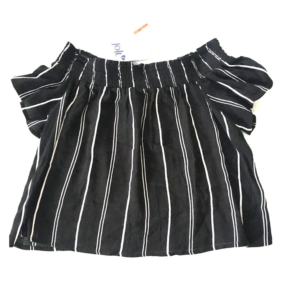 Jolt Black and White Striped Off Shoulder Top SzXS
